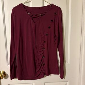 Women's Burgundy Button-Detail Top